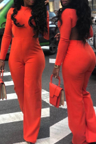 Fashionable Backless Jacinth Twilled Satin One-piece Jumpsuit