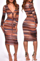 Casual Skinny Multicolor Blending Two-piece Skirt Set