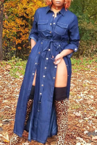 Trendy Buttons Design Blue Denim  Ankle Length Dress