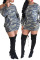 Casual  Camouflage Printed Twilled Satin Mini Dress