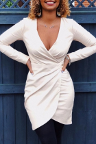 Trendy  Long Sleeves White Mini Dress