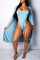 Sexy Dew Shoulder Baby Blue One-piece Swimwears(With CoverUp)