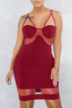 Sexy Hollowed-out Wine Red Mini Dress