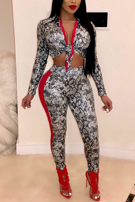 

Fashion Snakeskin Digital Printing Two Piece set
