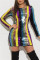 Round Neck Long Sleeve Backless Striped Hip Sexy Mini Dress