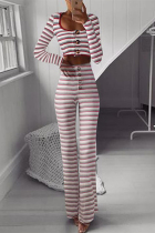 Red Striped Long Sleeve Two PC Sets