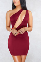 Fashion One Shoulder Sexy Wine Red Mini Dress