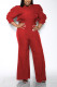 Sexy Falbala Backless Long Sleeves Red Wine Jumpsuit