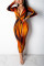 Dazzling Print V-neck Orange Bodycon Dress