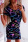 Trendy Printed Sexy O Neck Slim Fit Black Dress
