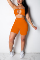 Fashion Cut-out Strapless Orange Two-piece Set