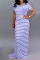 Sexy Lovely Striped Short Sleeve Light Blue Dress
