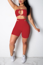 Fashion Cut-out Strapless Red Two-piece Set