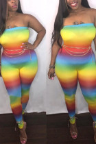 Sexy Multicolor Tie Dye Printed Strapless Jumpsuit