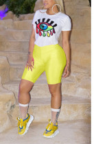 Sexy Print Short Sleeve Sports Yellow Two-piece Set