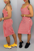 Sexy Red Striped Suspenders Dress