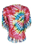 Multi-color O Neck Half Sleeve Print tassel Floral asymmetrical Tees & T-shirts