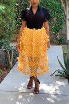 Fashion Sexy Wave Point Yellow Skirt