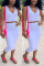 Casual Sleeveless V-neck   White Skirt Set