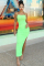 Sexy Sleeveless Hem Side Slit Sling Fluorescent Green Dress