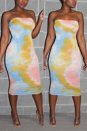 Fashion Tie-dye Strapless Color Dress