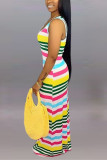multicolor Sexy Tank Sleeveless O neck Step Skirt Floor-Length Print Club Dresses