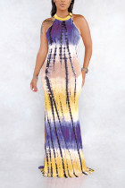 Fashion Sexy Printing Sleeveless Slim Purple Dress