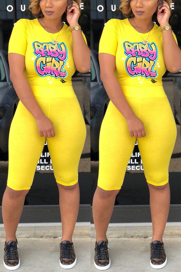 

Fashion Casual Printing Yellow Two-piece