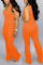 Sexy Sleeveless Wide Leg Horn Orange Jumpsuit