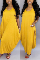 Fashion Casual Sleeveless Yellow Irregular Dress