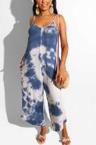 Sexy Sling Sleeveless Loose Blue Jumpsuit