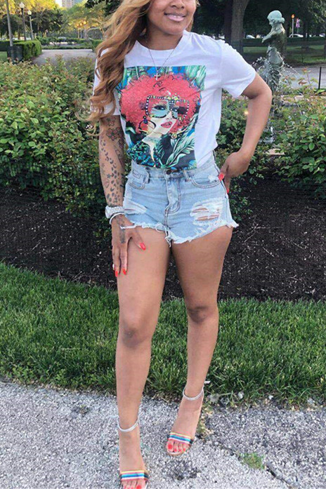 Fashion Printing Short Sleeve White T-Shirt Top