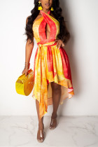 Sexy Fashion Printing Sleeveless Yellow Dress