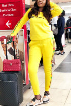 Fashion Casual Long Sleeve Trousers Yellow Set