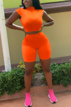 Casual Sleeveless Sports Orange Two-Piece Suit