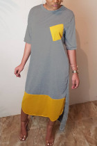 Fashion Stitching Grey Loose Short Sleeved Dress