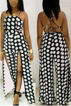 Sexy Wave Point Printing Black Sling Jumpsuit