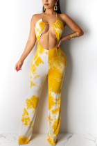 Sexy Fashion Printed Yellow Sleeveless Jumpsuit