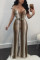 Sexy Sleeveless Strapless Coffee Jumpsuit（Without Belt）