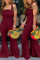 Sexy Fashion Sling Wine Red Trumpet Jumpsuit