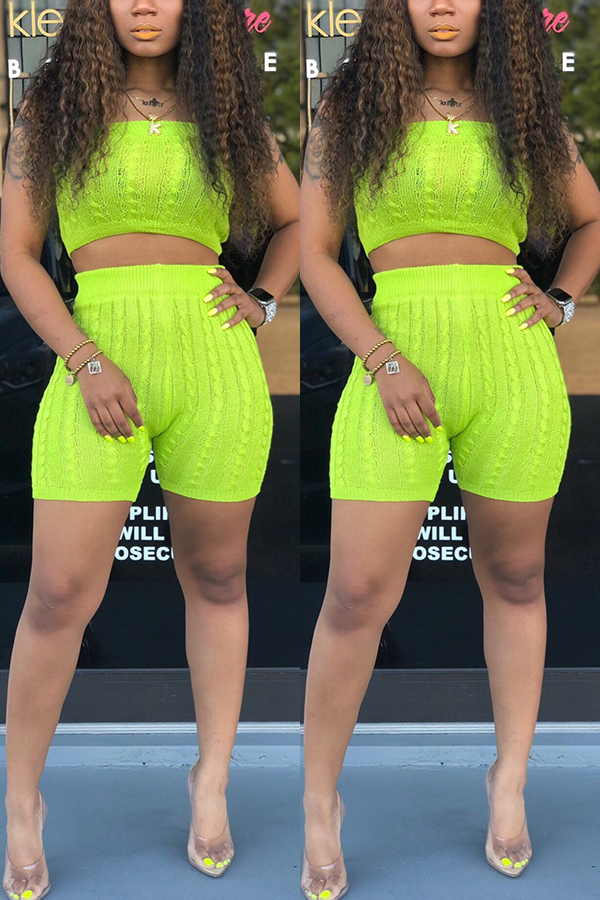 

Sexy Fashion Strapless Shorts Fluorescent Green Sweater Set