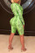 Fashion Casual Snake Printing Green Two-piece Set