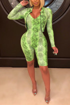 Fashion Casual Snake Printing Green Two-piece Set