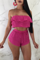 Fashion Sexy Strapless Top Shorts Rose Red Suit