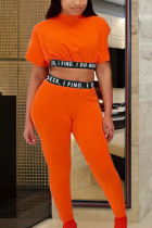 Casual Print Sports Orange Two-Piece Suit