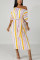Fashion Casual Striped Printing Yellow Loose Dress