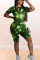 Fashion Printing Short Sleeve Shorts Green Set