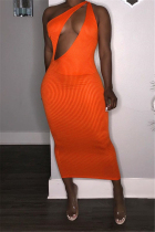 Sexy Fashion Orange Sleeveless Slim Dress