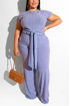 Casual Straight Pants Strap Elastic Force Light Blue Two-Piece Suit