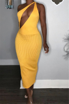 Sexy Fashion Yellow Sleeveless Slim Dress